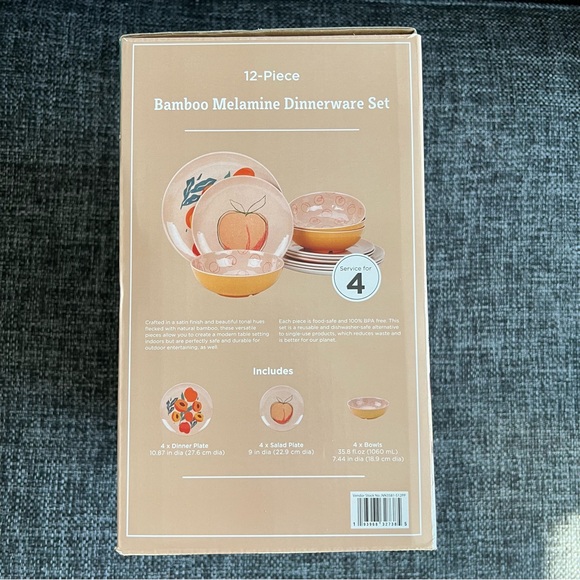 NIB Bamboo Melamine 12 Piece Dinnerware Set - Picture 6 of 7